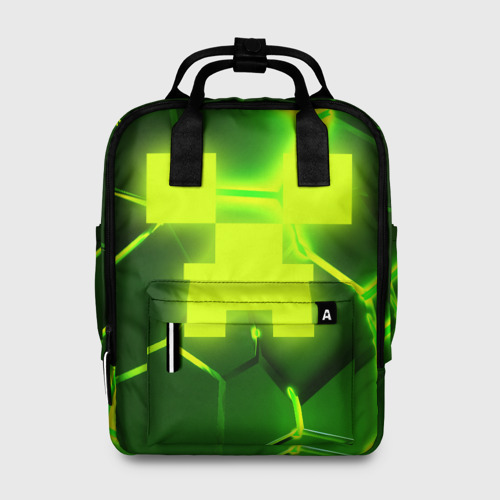 Женский рюкзак с принтом 3D плиты Майнкрафт трещины соты hexagon neon, вид спереди №1