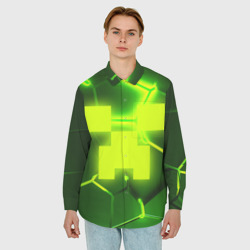 Мужская рубашка oversize 3D 3D плиты Майнкрафт трещины соты hexagon neon - фото 2