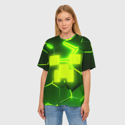 Женская футболка oversize 3D 3D плиты Майнкрафт трещины соты hexagon neon - фото 2