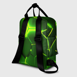 Рюкзак с принтом 3D плиты Майнкрафт трещины соты hexagon neon для женщины, вид на модели сзади №1. Цвет основы: белый