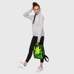 Рюкзак с принтом 3D плиты Майнкрафт трещины соты hexagon neon для женщины, вид на модели спереди №4. Цвет основы: белый