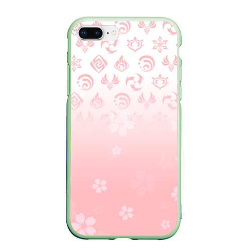 Чехол для iPhone 7Plus/8 Plus матовый Геншин Импакт Япония сакура цветок, цвет салатовый