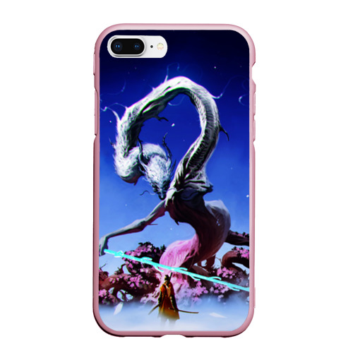 Чехол для iPhone 7Plus/8 Plus матовый Самурай против Дракона Sekiro, цвет розовый