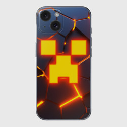 Чехол для iPhone 15 силиконовый с защитой камеры Огненный Крипер 3D плиты fire Creeper