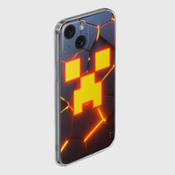 Чехол для iPhone 15 силиконовый с защитой камеры Огненный Крипер 3D плиты fire Creeper - фото 2