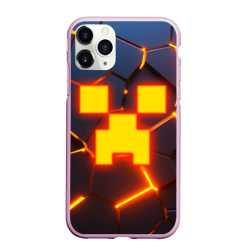 Чехол для iPhone 11 Pro Max матовый Огненный Крипер 3D плиты fire Creeper