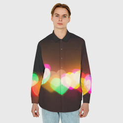 Мужская рубашка oversize 3D Горящие сердца всех цветов радуги - фото 2