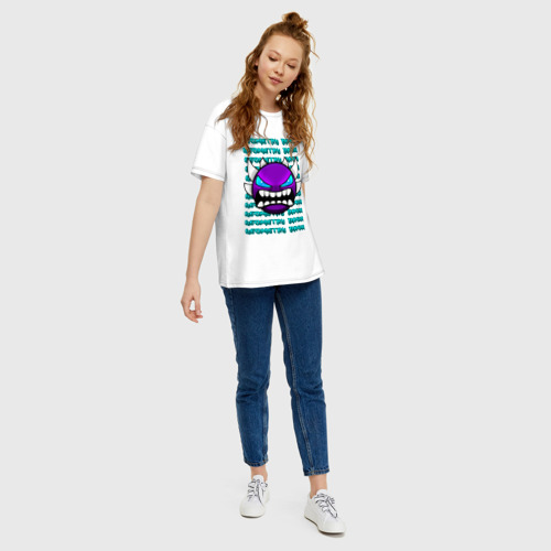 Женская футболка хлопок Oversize Geometry Dash фиолетовый демон геометрия - фото 5