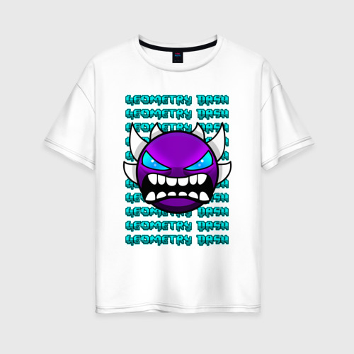 Женская футболка хлопок Oversize Geometry Dash фиолетовый демон геометрия