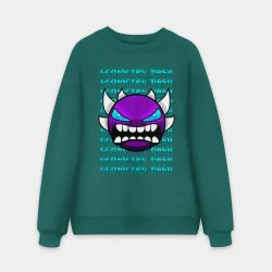 Мужской свитшот oversize без начеса хлопок Geometry Dash фиолетовый демон геометрия