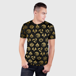 Мужская футболка 3D Slim Golden Genshin Impact pattern золото Геншин Импакт - фото 2