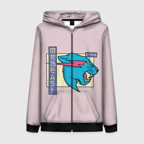 Женская толстовка 3D на молнии с принтом Mr Beast Japan Full Print Женская толстовка 3D на молнии Mr Beast Japan Full Print