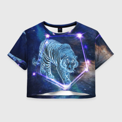 Женская футболка Crop-top 3D Тигр идет по млечному пути