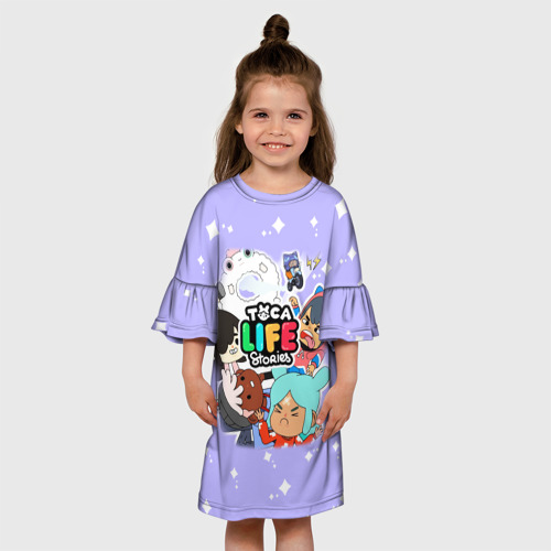 Детское платье 3D с принтом Toca Boca | все персонажи Тока Бока, вид сбоку #3