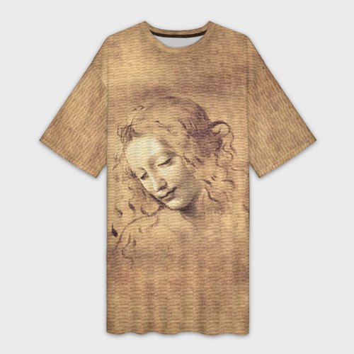 Платье-футболка с принтом Леонардо да Винчи «La Scapigliata», вид спереди №1
