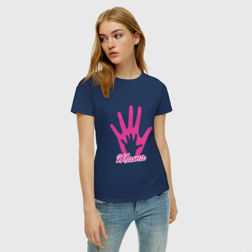 Женская футболка хлопок Мамины ручки, цвет темно-синий - фото 3