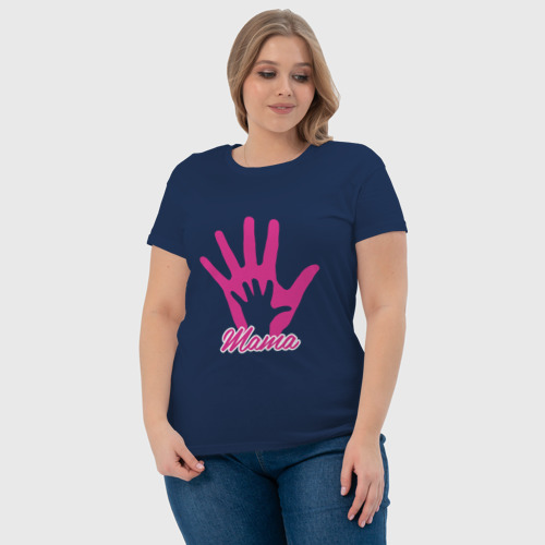 Женская футболка хлопок Мамины ручки, цвет темно-синий - фото 6