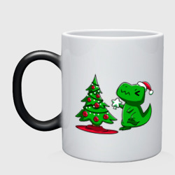 Кружка хамелеон Рождественский динозавр Christmas dinosaur