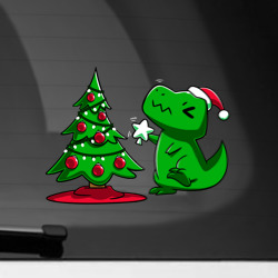 Наклейка на автомобиль Рождественский динозавр Christmas dinosaur