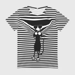 Женская футболка 3D Кот рвет тельняшку