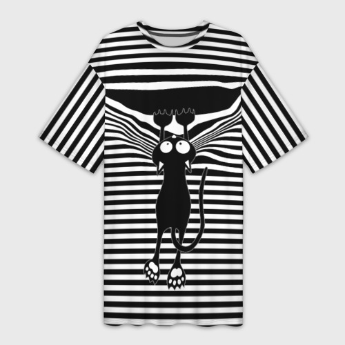 Платье-футболка с принтом Кот рвет тельняшку, вид спереди №1