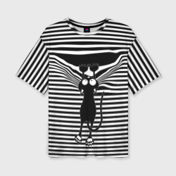 Кот рвет тельняшку – Женская футболка oversize 3D с принтом купить со скидкой в -50%