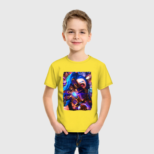 Детская футболка хлопок с принтом ARCANE LOL JINX FACE / LEAGUE OF LEGENDS, фото на моделе #1