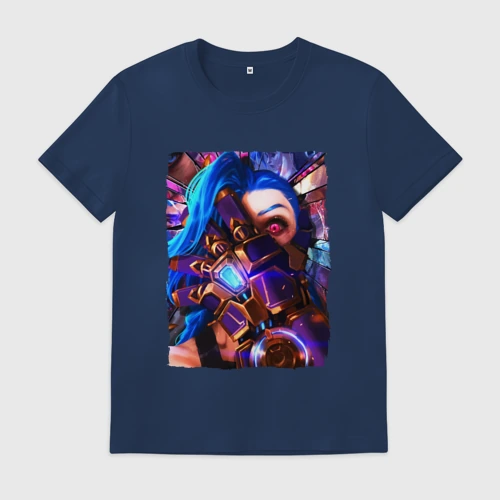 Мужская футболка хлопок Arcane LOL Jinx face league of Legends