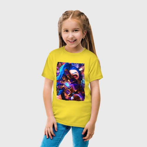 Детская футболка хлопок с принтом ARCANE LOL JINX FACE / LEAGUE OF LEGENDS, вид сбоку #3