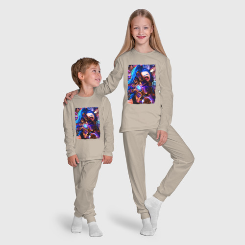 Детская пижама с лонгсливом хлопок Arcane LOL Jinx face league of Legends, цвет миндальный - фото 9