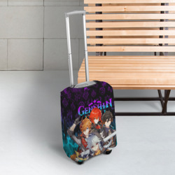 Чехол для чемодана 3D Герои Геншин Импакт в неоновом огне Genshin Impact neon fire - фото 2