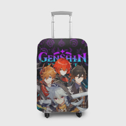 Чехол для чемодана 3D Герои Геншин Импакт в неоновом огне Genshin Impact neon fire
