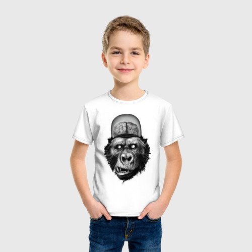Детская футболка хлопок с принтом Gorilla brains, фото на моделе #1