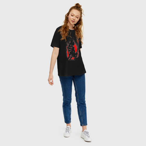 Женская футболка хлопок Oversize Ведьмак и плотва, руны, брызги красок, цвет черный - фото 5