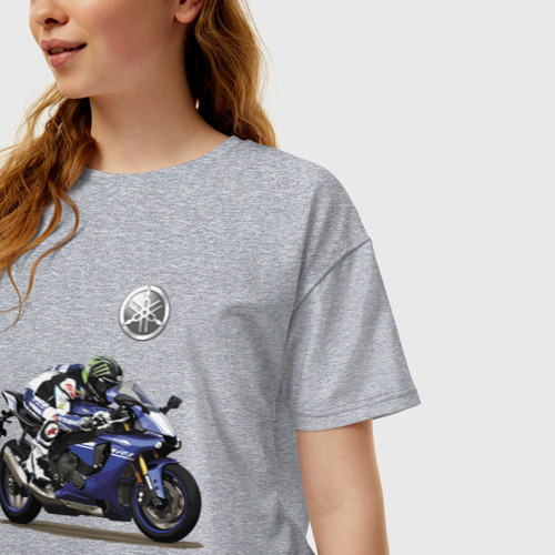 Женская футболка хлопок Oversize с принтом Yamaha - racing team - speed, фото на моделе #1