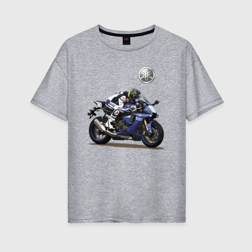 Женская футболка хлопок Oversize с принтом Yamaha - racing team - speed, вид спереди #2