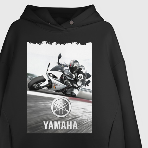 Женское худи Oversize хлопок Yamaha на вираже, цвет черный - фото 3