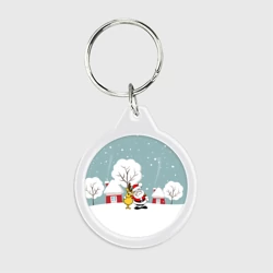 Брелок круглый Деревенский Новый Год Дед Мороз и Олень