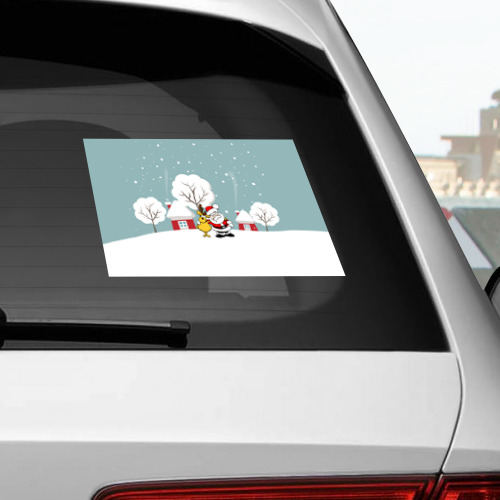 Наклейка на автомобиль Деревенский Новый Год Дед Мороз и Олень - фото 2