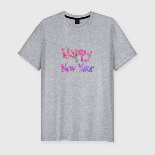 Мужская футболка хлопок Slim с принтом Неоновая Надпись Новый Год | Happy New Year, вид спереди #2