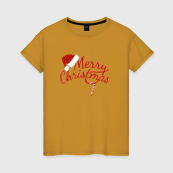 Женская футболка хлопок Надпись Merry Christmas Новый Год