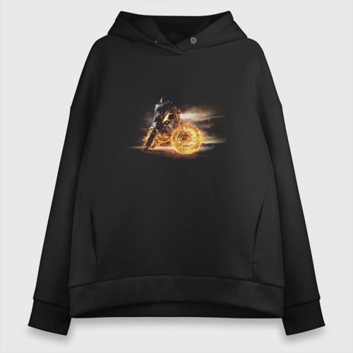 Женское худи Oversize хлопок Fire biker, цвет черный