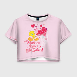 Valentine You`re a Real Catch – Женская футболка Crop-top 3D с принтом купить