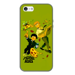 Чехол для iPhone 5/5S матовый Шигео, Ямочки и Рэйгэн налет на пиццу - Mob Psycho 100