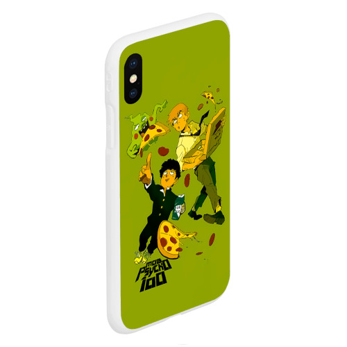 Чехол для iPhone XS Max матовый Шигео, Ямочки и Рэйгэн налет на пиццу - Mob Psycho 100, цвет белый - фото 3