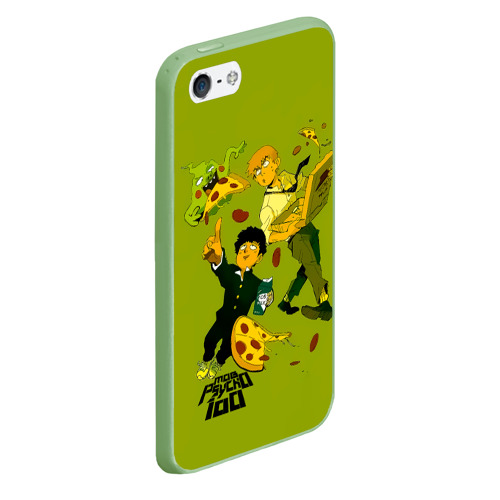 Чехол для iPhone 5/5S матовый Шигео, Ямочки и Рэйгэн налет на пиццу - Mob Psycho 100, цвет салатовый - фото 3