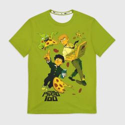 Мужская футболка 3D Шигео, Ямочки и Рэйгэн налет на пиццу - Mob Psycho 100