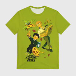 Мужская футболка 3D Шигео, Ямочки и Рэйгэн налет на пиццу - Mob Psycho 100