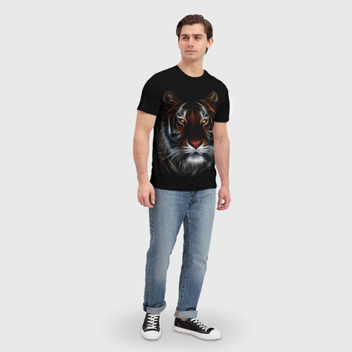 Мужская футболка 3D Тигр в Темноте Глаза Зверя, цвет 3D печать - фото 5