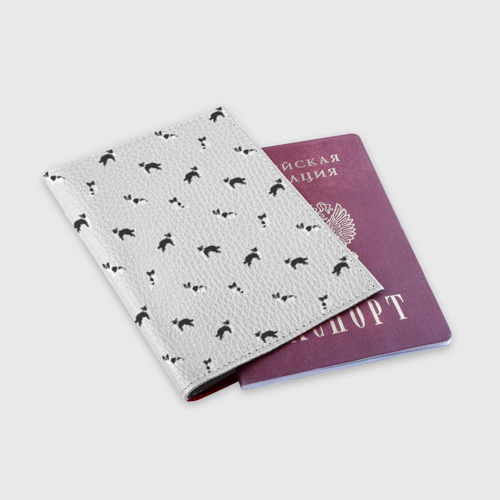 Обложка для паспорта матовая кожа Черно-белые собачки паттерн, цвет красный - фото 3